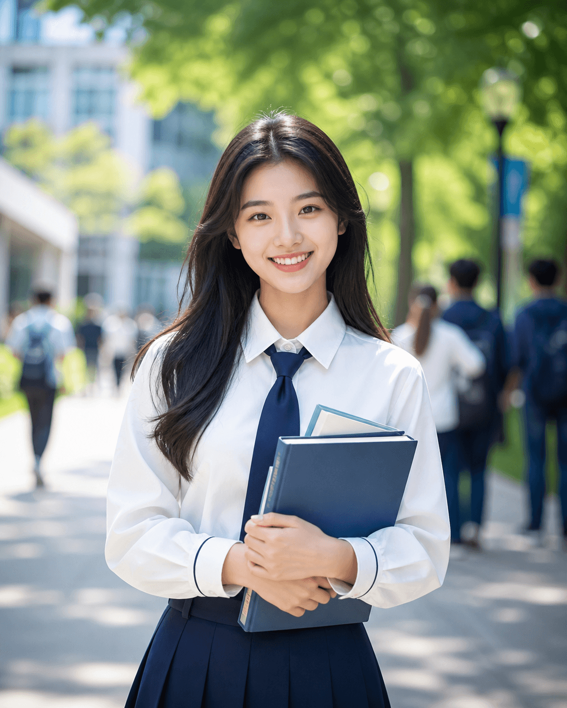 在校园中学习的女学生